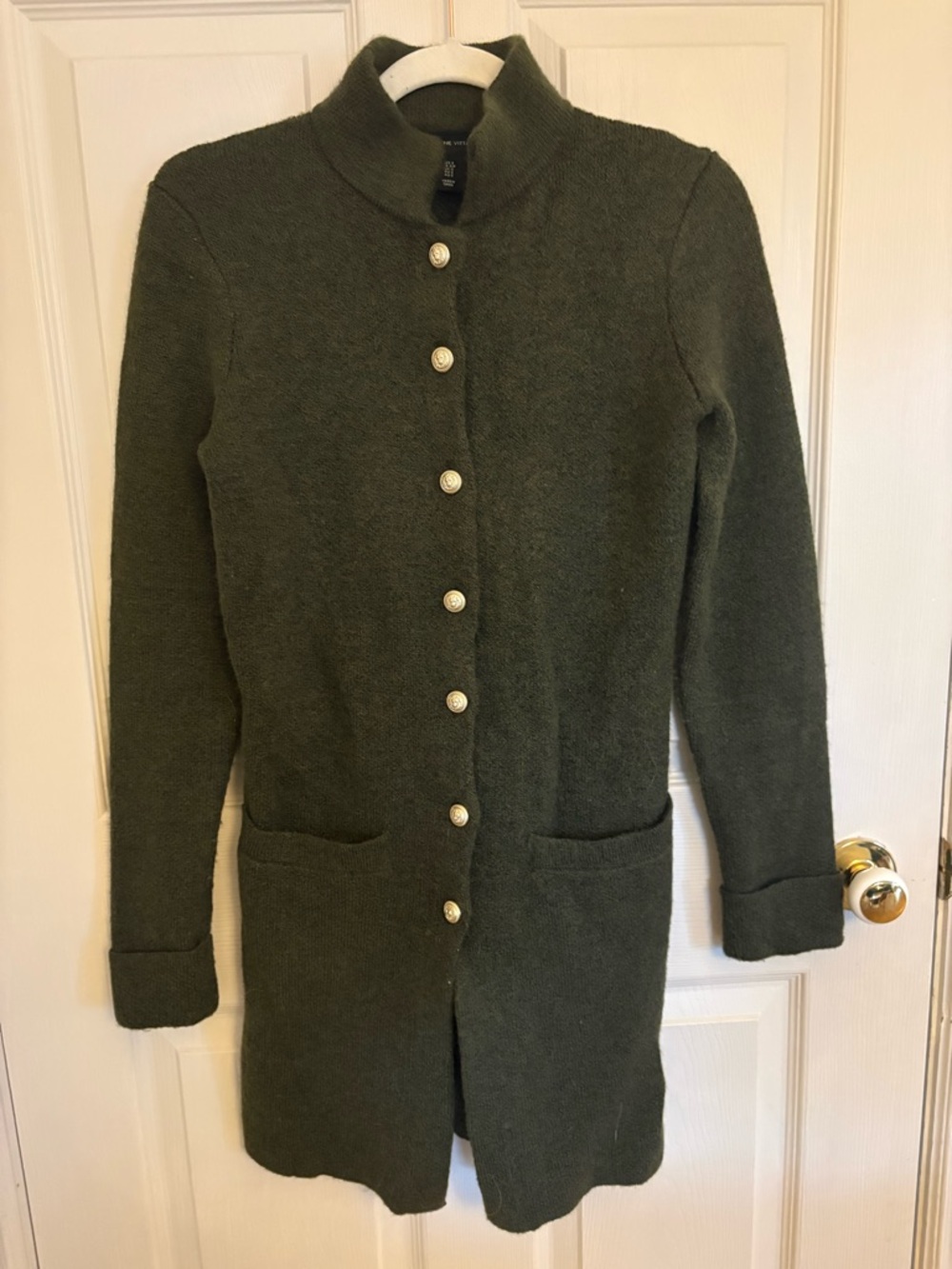 Adrienne Vittadini Olive Green Long Button Cardigan